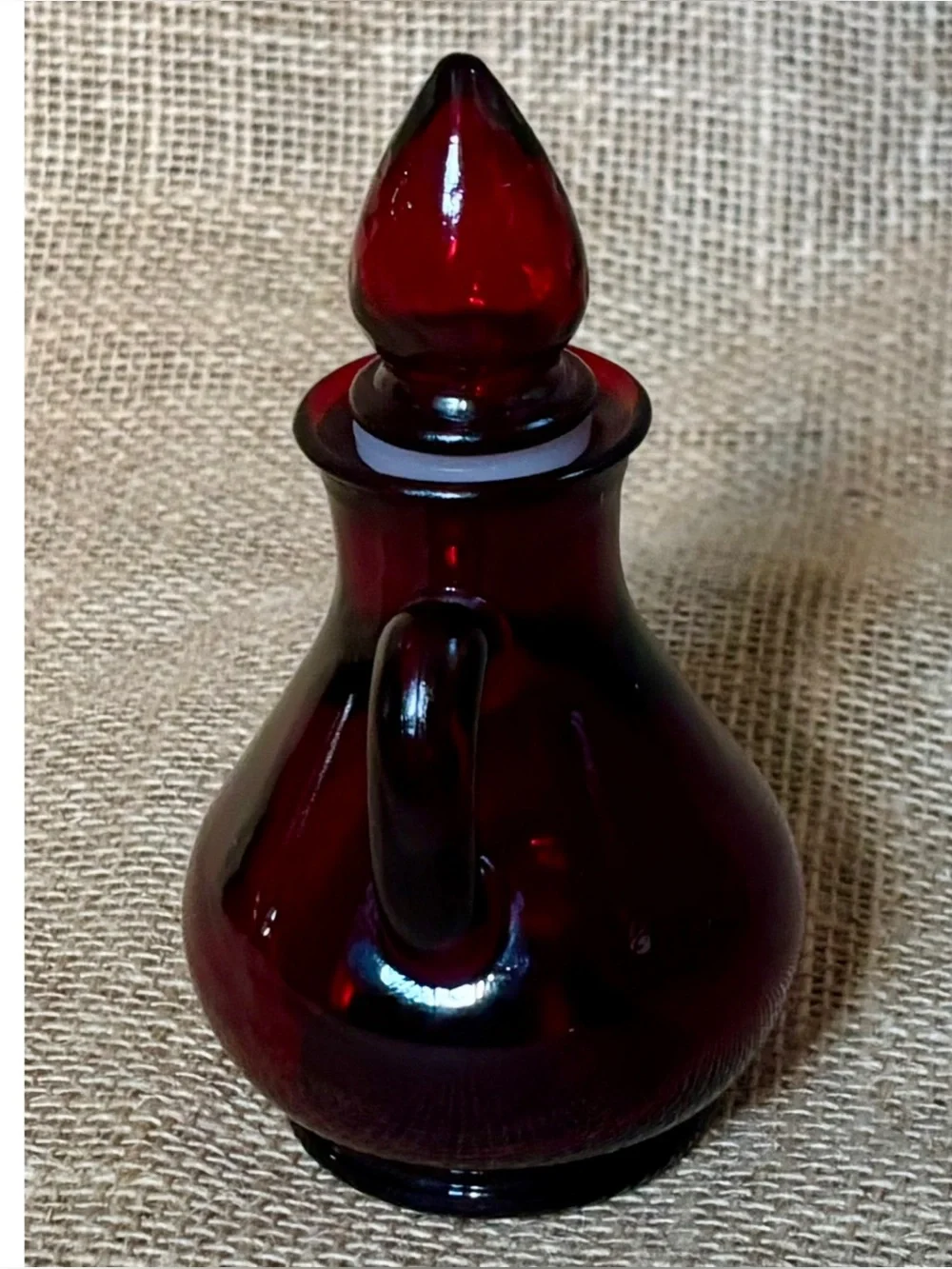 Vintage Avon Cape Cod Ruby Red Cruet with Strawberry Stopper Goth Dark Romance